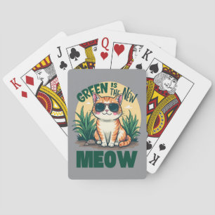 Retro "Groen is de Nieuwe Miauw" Koele Kat Natuur  Pokerkaarten