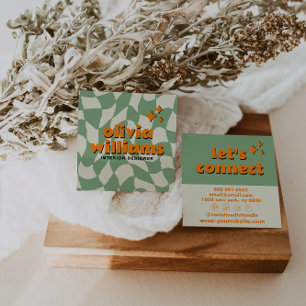 Retro Groen Oranje Groovy Geruit Boho Trendy Vierkante Visitekaartje