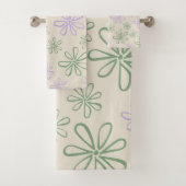 Retro  Groen Paarse Kleine Bloempatroon Bad Handdoek (Insitu)