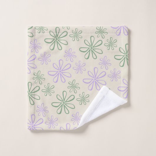 Retro  Groen Paarse Kleine Bloempatroon Bad Handdoek (Wasdoekje)