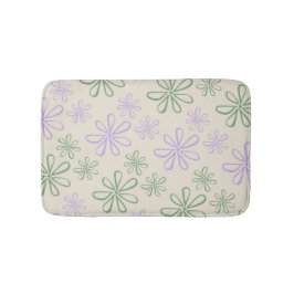Retro  Groen Paarse Kleine Bloempatroon Badmat