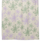 Retro  Groen Paarse Kleine Bloempatroon Douchegordijn (Voorkant)