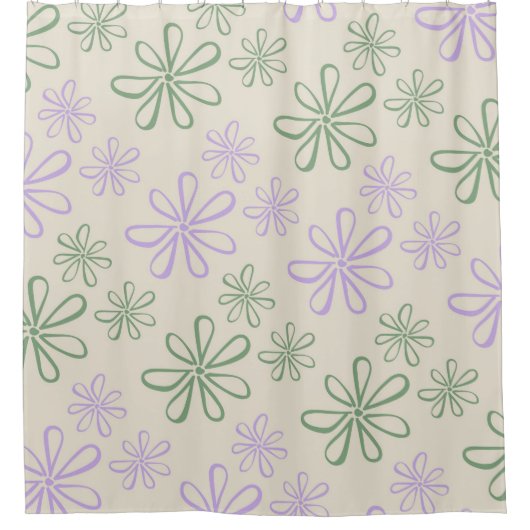 Retro  Groen Paarse Kleine Bloempatroon Douchegordijn (Voorkant)