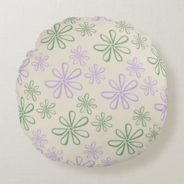 Retro  Groen Paarse Kleine Bloempatroon Rond Kussen