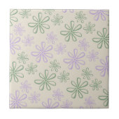 Retro  Groen Paarse Kleine Bloempatroon Tegeltje (Voorkant)