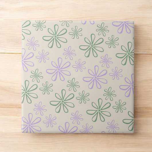 Retro  Groen Paarse Kleine Bloempatroon Tegeltje