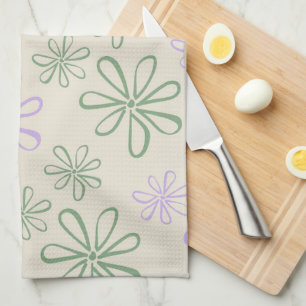 Retro Groen Paarse Kleine Bloempatroon Theedoek