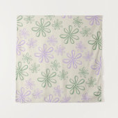 Retro  Groen Paarse Kleine Bloempatroon Wandkleed (Voorkant)