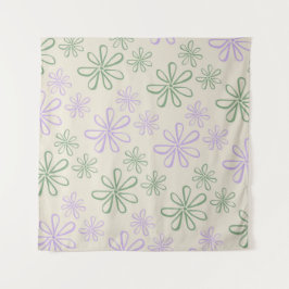 Retro  Groen Paarse Kleine Bloempatroon Wandkleed