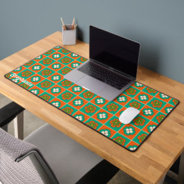 Retro Groen Rood Groovy Bloem Script Naam Bureaumat