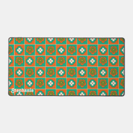 Retro Groen Rood Groovy Bloem Script Naam Bureaumat