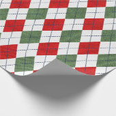 Retro groen rood kerst nieuwjaar tartan geruit cadeaupapier (Hoek)