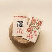Retro Groen Rood QR Code Groovy Floral Funky Boho Visitekaartje