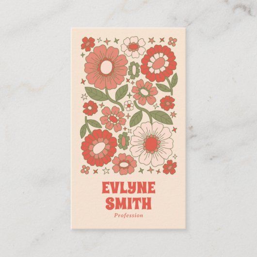 Retro Groen Rood QR Code Groovy Floral Funky Boho Visitekaartje (Voorkant)