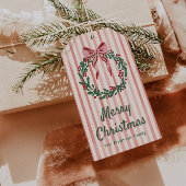 Retro Groen Rood Roze Getrokken Boog Krans Kerst Cadeaulabel