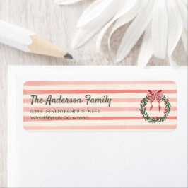 Retro Groen Rood Roze Getrokken Boog Krans Kerst Etiket