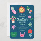 Retro Groen Roze 21e Verjaardagsfeestje Kaart (Voorkant)