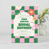 Retro Groen Roze Checker Vrijgezellenfeest Kaart (Staand voorkant)