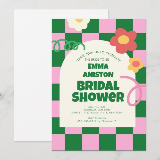 Retro Groen Roze Checker Vrijgezellenfeest Kaart (Voorkant / Achterkant)