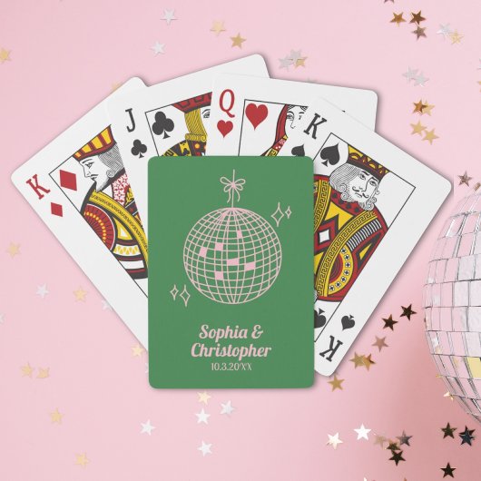 Retro Groen & Roze Disco Bal Bruiloft Gepersonalis Pokerkaarten