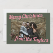 Retro  Groen & Roze Foto Kerst Feestdagenkaart (Voorkant)