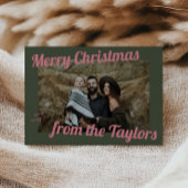 Retro  Groen & Roze Foto Kerst Feestdagenkaart