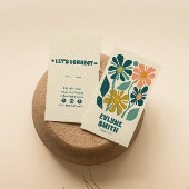 Retro Groen Roze Groovy Boho Chique Bloemen Uniek Visitekaartje