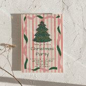 Retro Groen Roze Hand Getrokken Kerstboom Party Kaart