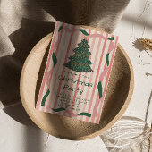 Retro Groen Roze Hand Getrokken Kerstboom Party Kaart