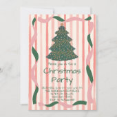 Retro Groen Roze Hand Getrokken Kerstboom Party Kaart (Voorkant)