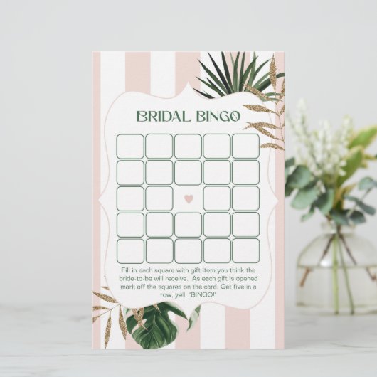 Retro groen roze palm vrijgezellenfeest bingogame (Staand voorkant)