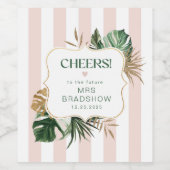 Retro groen roze strepen tropische chique bruids wijn etiket (Enkel label)