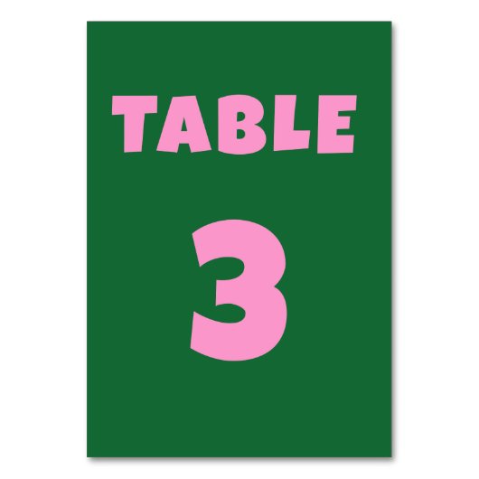 Retro groen roze Vet Bruiloft Tafel Nummer Kaart (Voorkant)
