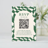 Retro Groen Schachboard QR Code Trouwen RSVP Kaartje (Staand voorkant)