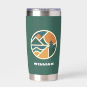 Retro groen sinaasappel Mountain Adventure Camping Geïsoleerde Drinkbeker (Achterkant)