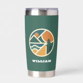 Retro groen sinaasappel Mountain Adventure Camping Geïsoleerde Drinkbeker (Voorkant)