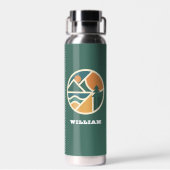 Retro groen sinaasappel Mountain Adventure Camping Waterfles (Achterkant)