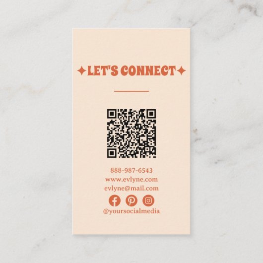 Retro Groen Sinaasappel QR Code Groovy Floral Boho Visitekaartje (Achterkant)