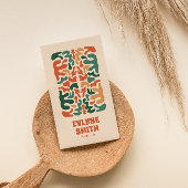 Retro Groen Sinaasappel QR Code Groovy Floral Boho Visitekaartje