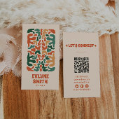 Retro Groen Sinaasappel QR Code Groovy Floral Boho Visitekaartje