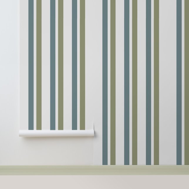  Retro Groen Streepjespatroon Behang (Stylish Vintage Green Stripes Peel and Stick Wallpaper.)