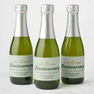 Retro Groen Vastgoed Thuis Jubileum Bedankt Sparkling Wijnetiket
