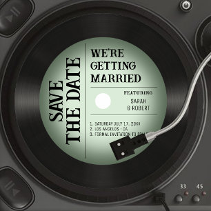 Retro  Groen Vignet Vinyl Record Bruiloft Save The Date