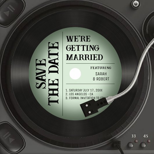 Retro Groen Vignet Vinyl Record Bruiloft Save The Date
