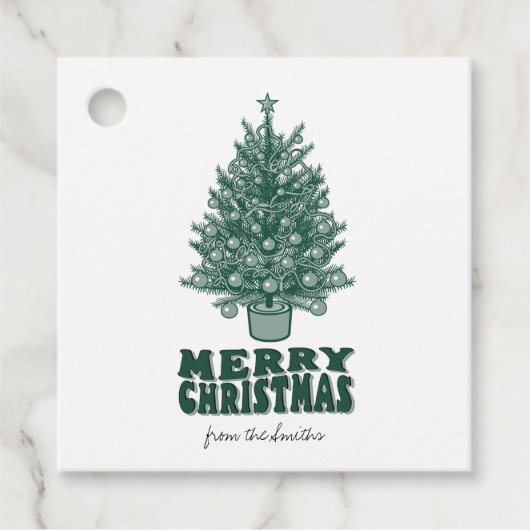  retro groen vrolijk kerstfeest bedankjes labels (Voorkant)