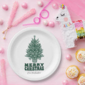  retro groen vrolijk kerstfeest papieren bordje (Feest)