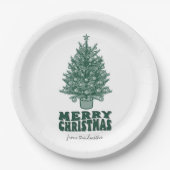  retro groen vrolijk kerstfeest papieren bordje (Voorkant)