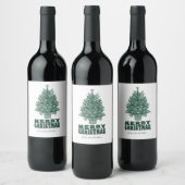 retro groen vrolijk kerstfeest wijn etiket (Flessen)