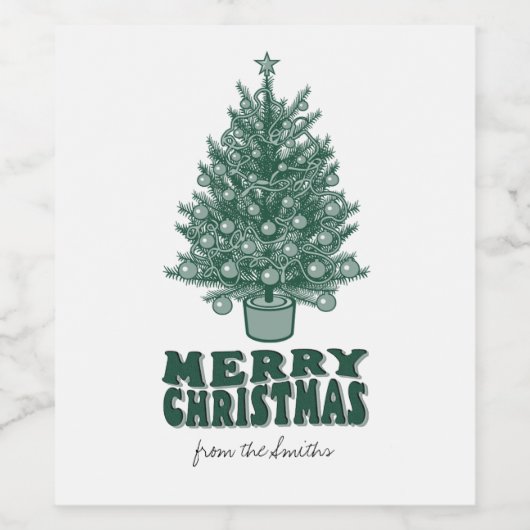  retro groen vrolijk kerstfeest wijn etiket (Enkel label)