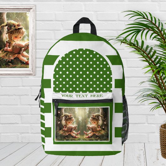 Retro Groen Wit Gestreepte Artistieke Foto Bedrukte Rugzak